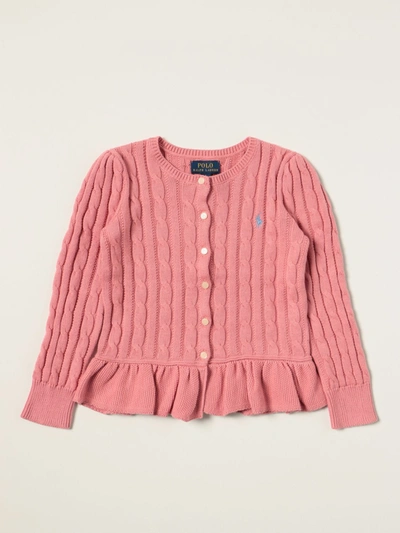 Shop Polo Ralph Lauren Cardigan In Cotton With Logo In Pink