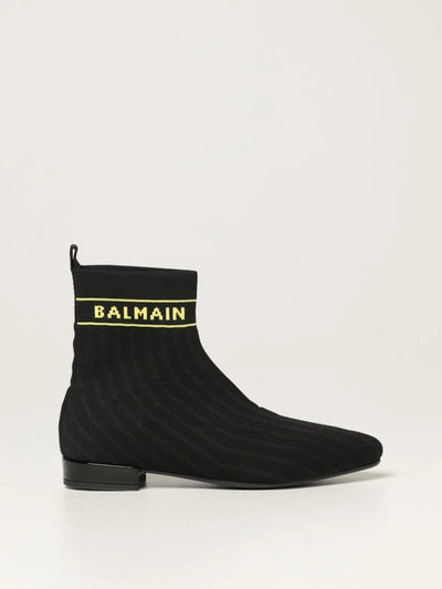Shop Balmain Boots In Macro Rib Knit In Black