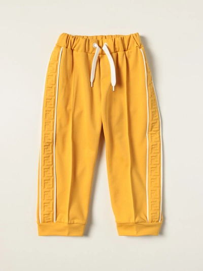 Fendi Kids' Jogging Pants In Cotton Blend With Ff Bands In Mustard |  ModeSens