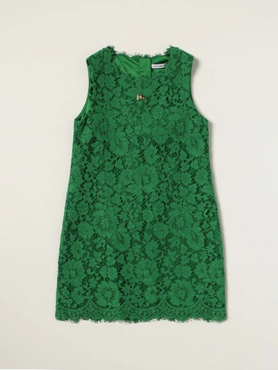 Shop Dolce & Gabbana Lace Dress In Green