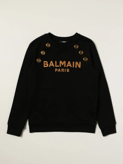 Shop Balmain Cotton Sweatshirt With Logo In Black