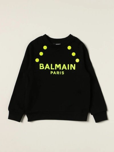 Shop Balmain Cotton Jumper With Logo In Black 1