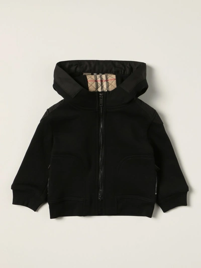 Shop Burberry Sweatshirt In Cotton With Hood And Quilted Inserts With Monogram In Black