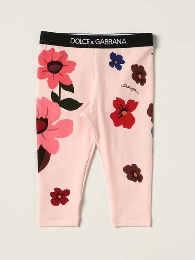 Shop Dolce & Gabbana Leggings With Floral Print In Pink