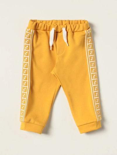 Shop Fendi Jogging Pants In Cotton Blend With Ff Bands In Mustard
