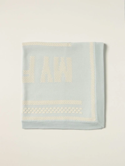 Shop Fendi My First  Blanket In Cotton And Cashmere In Gnawed Blue