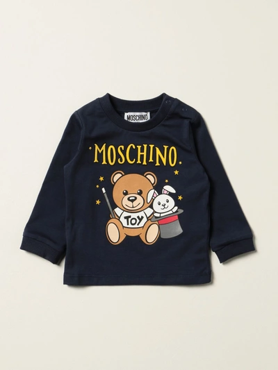 Shop Moschino Baby Cotton Sweatshirt With Teddy Magic Logo In Blue