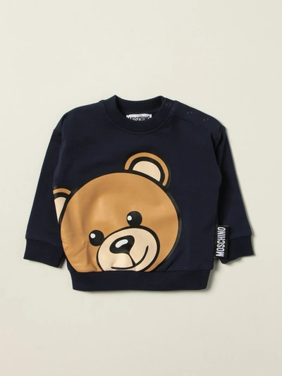 Shop Moschino Baby Cotton Sweatshirt With Teddy In Blue