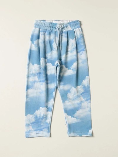 Shop Molo Jogging Pants With Cloud Pattern In Sky Blue