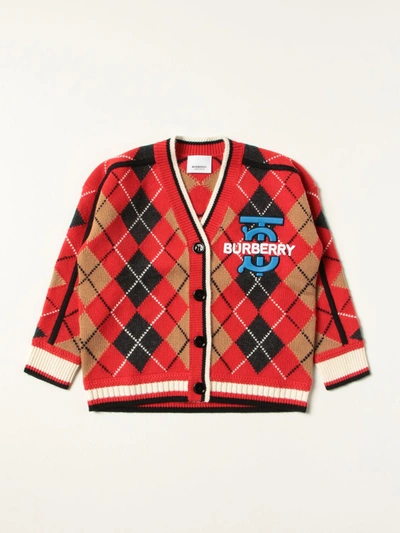 Shop Burberry Cardigan In Wool And Cashmere With Argyle Motif In Red