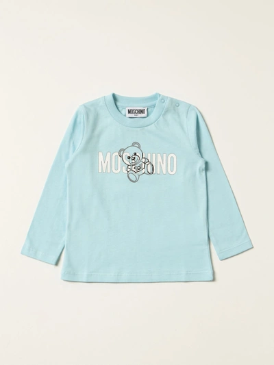Shop Moschino Baby Tshirt With Logo In Sky
