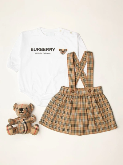 Shop Burberry Body + Dungarees + Bear Set In Beige