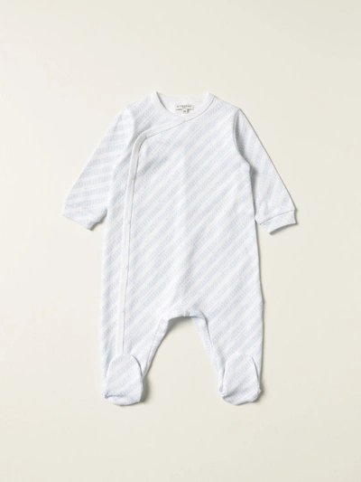 Shop Givenchy Long  Cotton Onesie With Logo In Sky