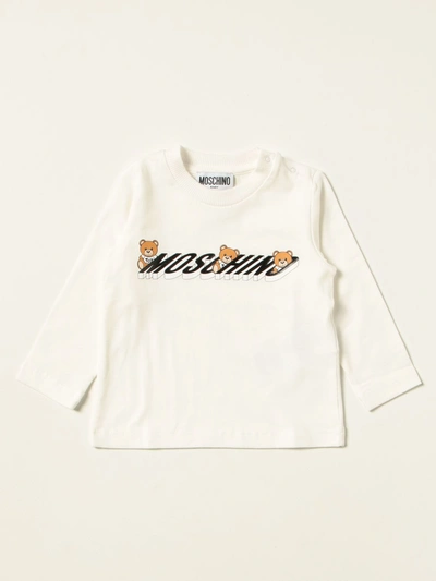 Shop Moschino Baby T-shirt In Cotton With Teddy Logo In Grey