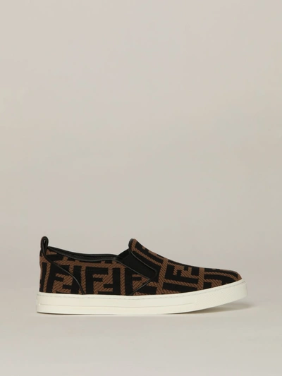 Shop Fendi Sneakers With All Over Ff Logo In Brown