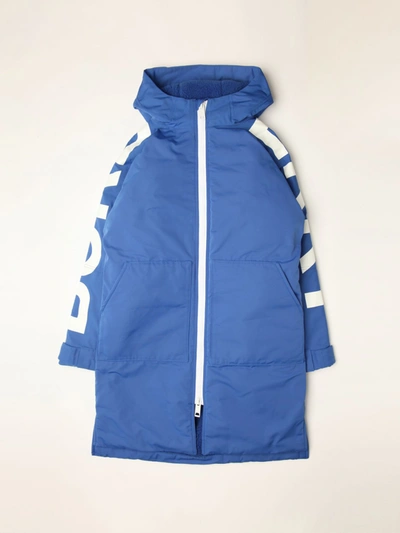 Shop Burberry Oversize Coat With Big Logo In Blue