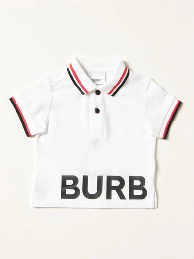 Shop Burberry Polo Shirt In Piqué Cotton With Printed Logo In White
