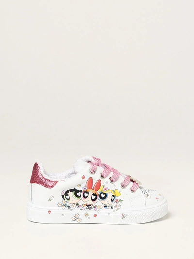 Shop Monnalisa Sneakers In Leather With Powerpuff Girls Print In White