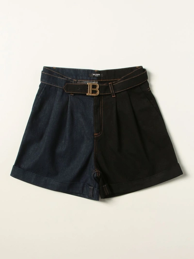 Shop Balmain Shorts In Cotton Denim In Black