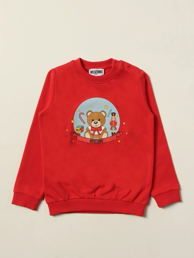 Shop Moschino Baby Sweatshirt With Teddy Print In Red