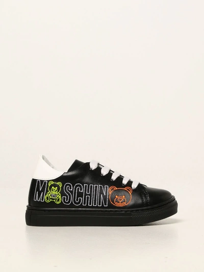 Shop Moschino Baby Sneakers In Leather In Black