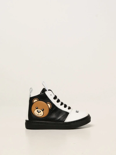 Shop Moschino Baby Trainers In Leather With Teddy In Black