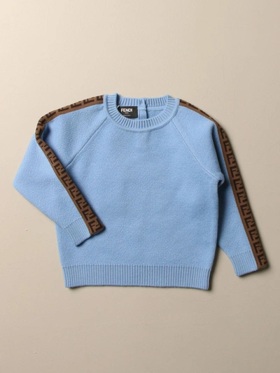 Shop Fendi Wool Pullover With Ff Bands In Gnawed Blue