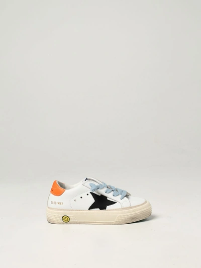 Shop Golden Goose May  Leather Trainers In White