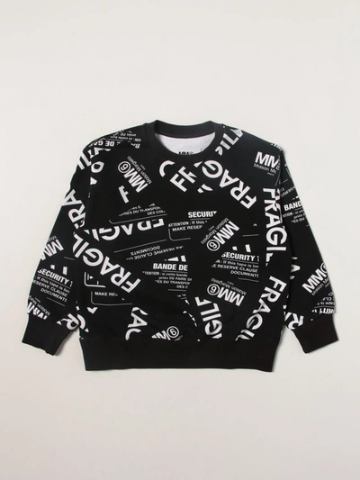 Shop Mm6 Maison Margiela Sweatshirt With All-over Fragile Print In Black