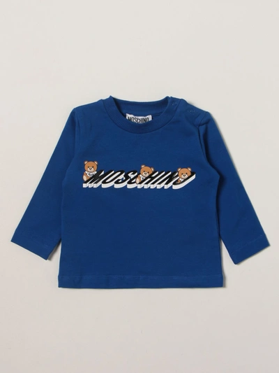 Shop Moschino Baby Tshirt In Cotton With Teddy Logo In Blue