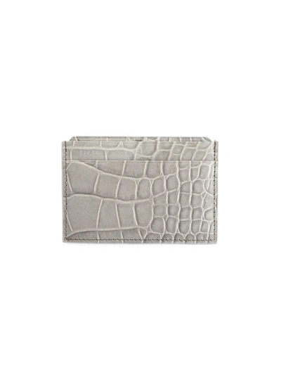 Shop Royce New York Women's Croc-embossed Leather Card Case In Light Grey