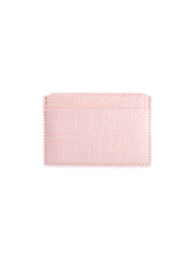 Shop Royce New York Women's Croc-embossed Leather Card Case In Light Pink