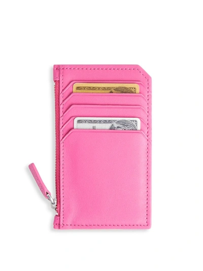 Shop Royce New York Women's Zip Leather Card Wallet In Bright Pink