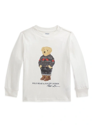 Shop Polo Ralph Lauren Little Boy's & Boy's Polo Bear Crewneck Long Sleeve T-shirt In White