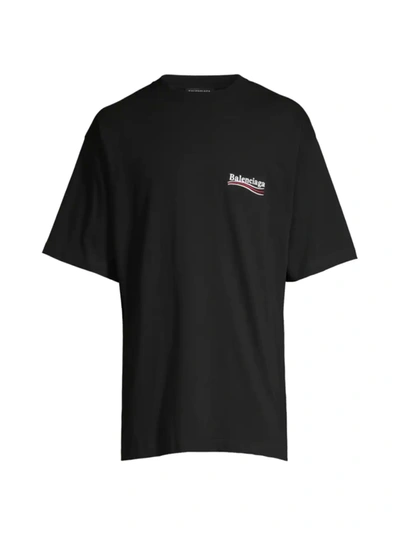 Shop Balenciaga Men's Oversize Campaign Logo Cotton T-shirt In Black White