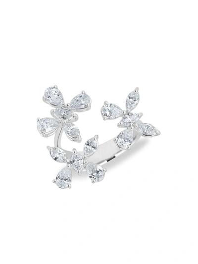 Shop Zydo Luminal 18k White Gold & Diamond Flower Open Ring
