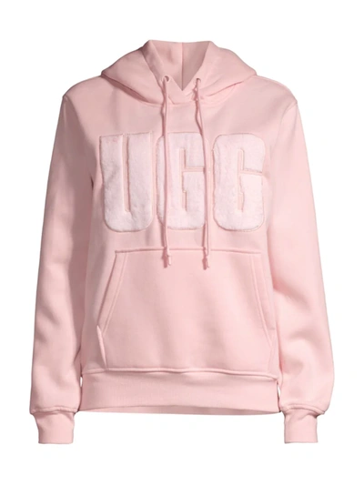 Shop Ugg Rey Fuzzy Logo Pullover Hoodie In Lotus Blossom