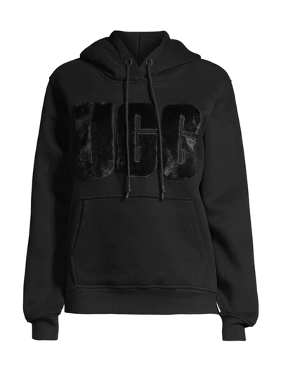 Shop Ugg Women's Rey Fuzzy Logo Pullover Hoodie In Black