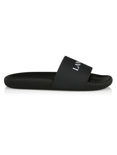 Shop Lanvin Men's Arpege Logo Tpu Pool Slides In Black White