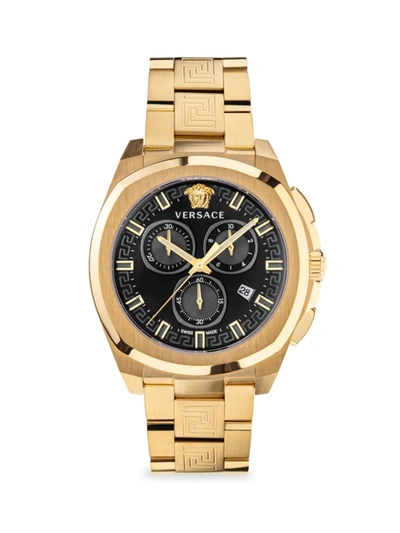 Shop Versace Men's  Geo Chrono Ip Yellow Gold Chronograph Bracelet Watch In Black