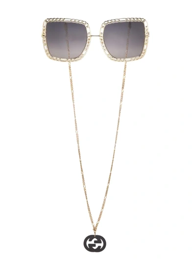 Chain Trimmed Square Sunglasses in Gold - Gucci