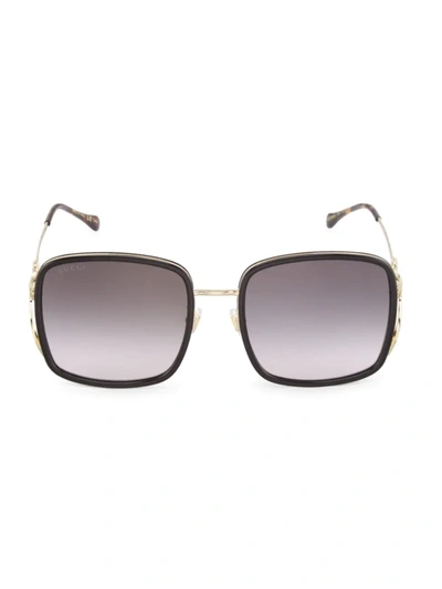 Shop Gucci Women's Horsebit 58mm Square Sunglasses In Shiny Black
