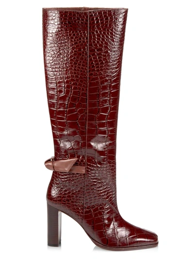 Shop Alexandre Birman Women's Square Clarita Croc-embossed Leather Boots In Rum