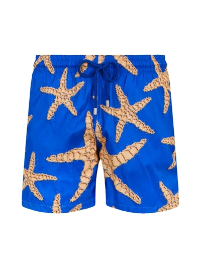 Shop Vilebrequin Men's Sandy Starfish Swim Shorts In Bleu De Mer
