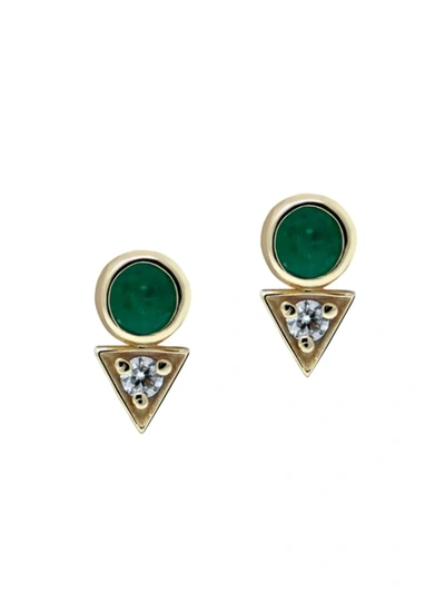 Shop Anzie Women's Cleo 14k Gold, Diamond & Emerald Round Triangle Studs In Green