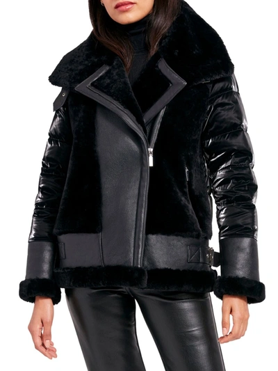 Dawn Levy Women's Mel Mixed Leather u0026 Shearling Down Moto Jacket In Black |  ModeSens