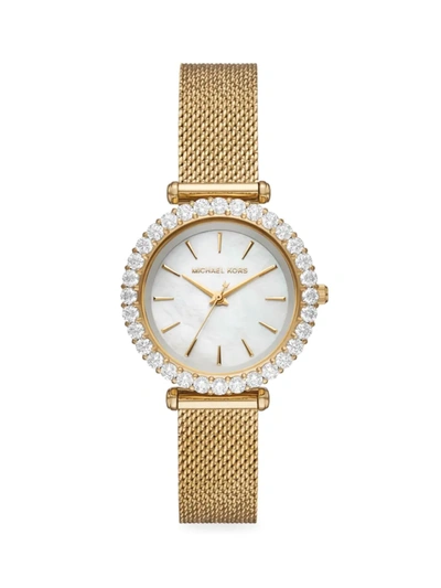 Shop Michael Kors Darci Goldtone Stainless Steel & Crystal Bracelet Watch In White