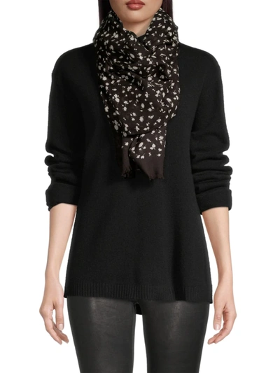 Shop Saint Laurent Women's Large Fall Leaf-print Wool Square Scarf In Black White