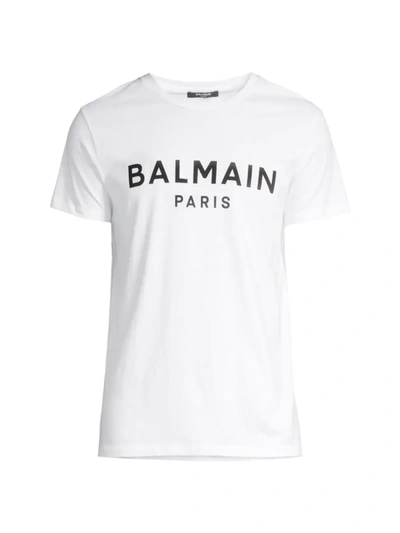 Shop Balmain Men's Logo Print Crewneck T-shirt In White