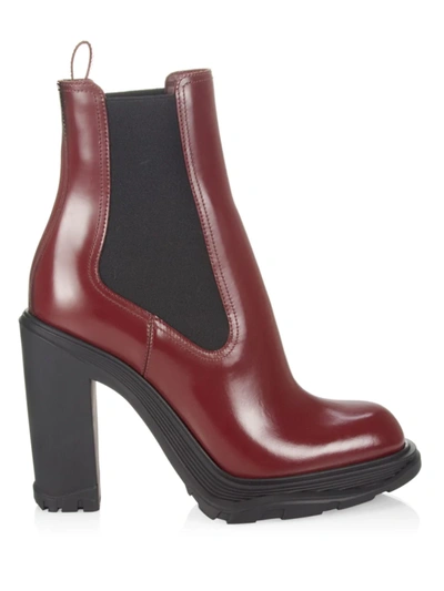 Shop Alexander Mcqueen Women's Leather Chelsea Block-heel Booties In Light Wine